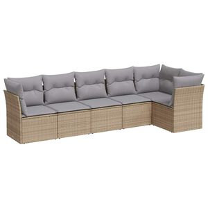 vidaXL 6 Piece Garden Sofa Set with Cushions Beige Poly Rattan