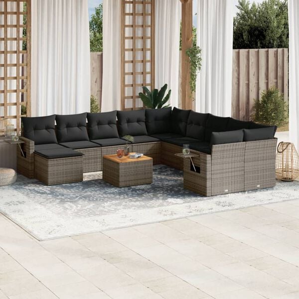 vidaXL 12 Piece Garden Sofa Set with Cushions Grey Poly Rattan