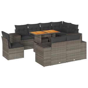 vidaXL 9 Piece Garden Sofa Set with Cushions Grey Poly Rattan