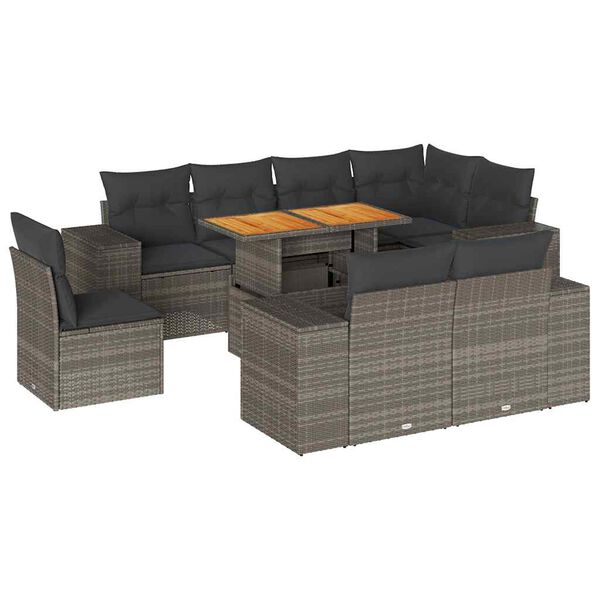 vidaXL 9 Piece Garden Sofa Set with Cushions Grey Poly Rattan