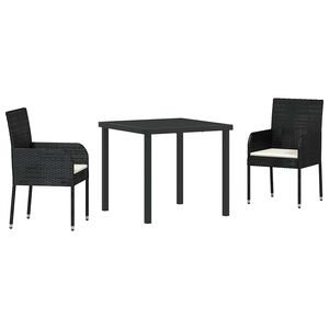 vidaXL Garden Dining Set 3 pcs Black Poly Rattan