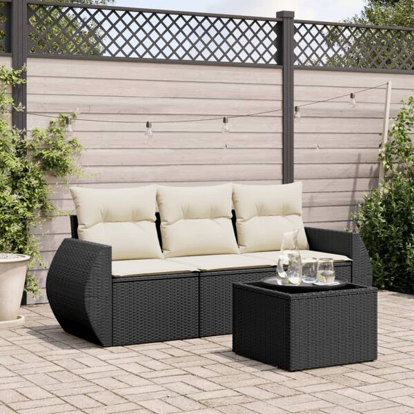 vidaXL 4 Piece Garden Sofa Set with Cushions Black Poly Rattan