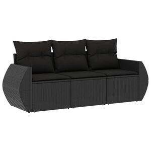 vidaXL 3 Piece Garden Sofa Set with Cushions Black Poly Rattan