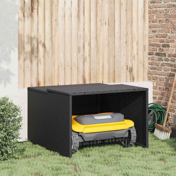 vidaXL Robot Mower Garage Black 86x90x52/57 cm Poly Rattan