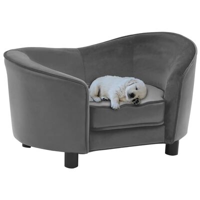 vidaXL Dog Sofa Grey 69x49x40 cm Plush and Faux Leather