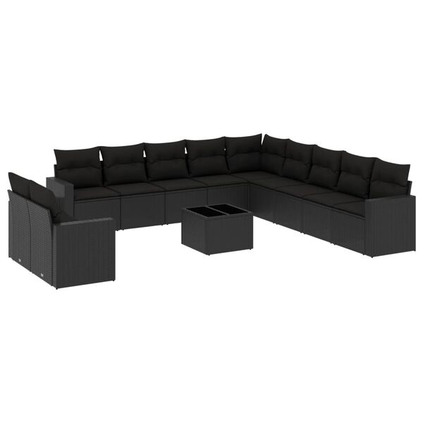 vidaXL 12 Piece Garden Sofa Set with Cushions Black Poly Rattan