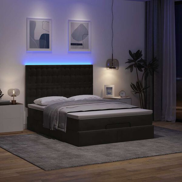 vidaXL Ottoman Bed with Mattresses & LEDs Black Double Velvet