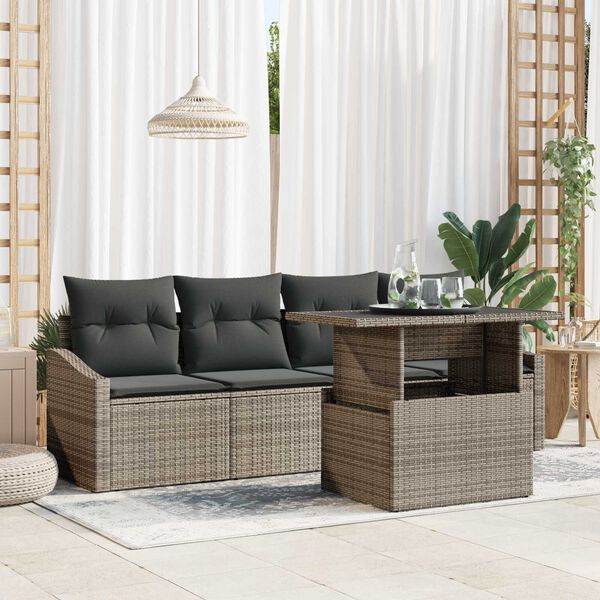 vidaXL Garden Sofa Set with Cushion 5 pcs Grey Poly Rattan