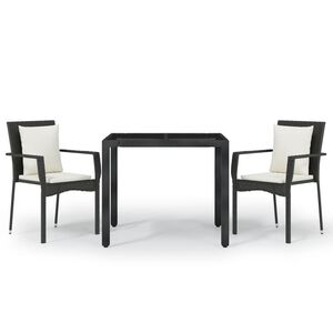 vidaXL 3 Piece Garden Dining Set with Cushions Black Poly Rattan