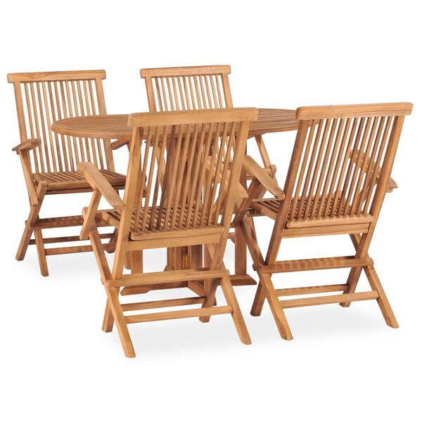 vidaXL 5 Piece Folding Outdoor Dining Set Solid Teak Wood