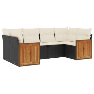 vidaXL 6 Piece Garden Sofa Set with Cushions Black Poly Rattan