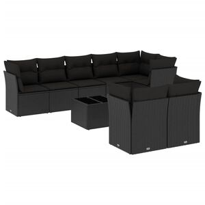 vidaXL 9 Piece Garden Sofa Set with Cushions Black Poly Rattan