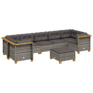 vidaXL 8 Piece Garden Sofa Set with Cushions Grey Poly Rattan