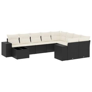 vidaXL 10 Piece Garden Sofa Set with Cushions Black Poly Rattan