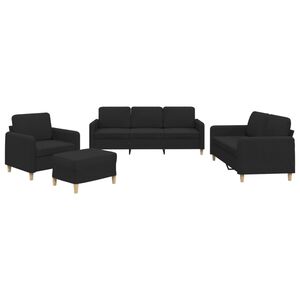 vidaXL 4 Piece Sofa Set with Cushions Black Fabric