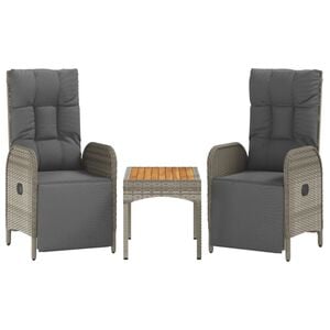 vidaXL Garden Reclining Chairs 2 pcs with Table Grey Poly Rattan