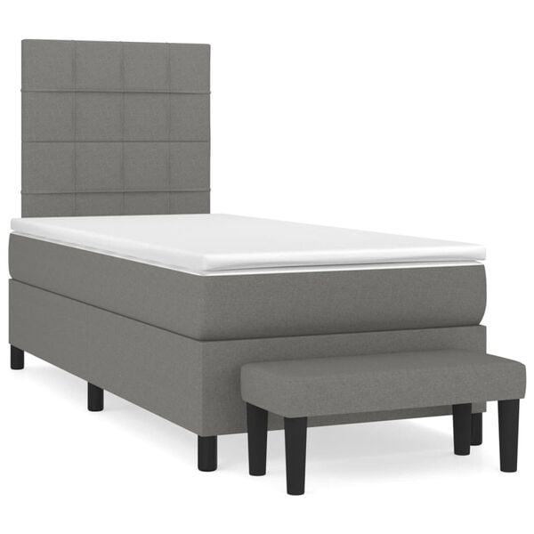 vidaXL Box Spring Bed with Mattress Dark Grey 106x203 cm King Single Size Fabric