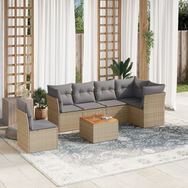 vidaXL 7 Piece Garden Sofa Set with Cushions Beige Poly Rattan