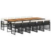 vidaXL 11 Piece Garden Dining Set with Cushions Black Poly Rattan