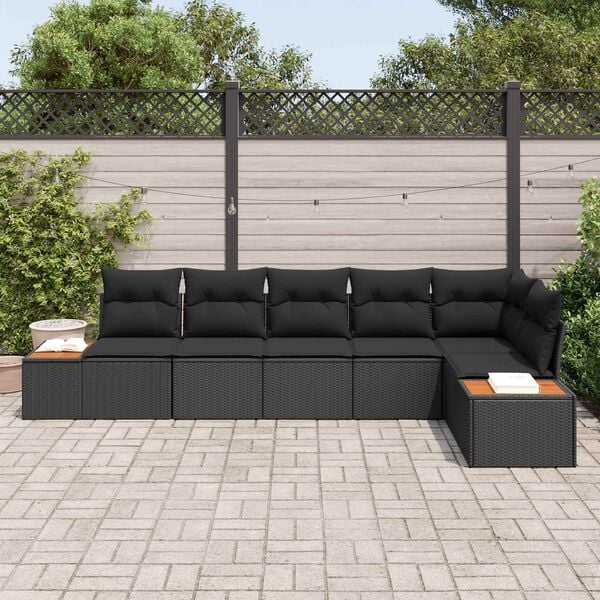 vidaXL Garden Sofa Set with Cushion 6 pcs Black Poly Rattan