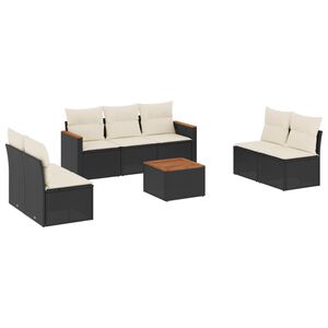 vidaXL 8 Piece Garden Sofa Set with Cushions Black Poly Rattan
