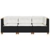 vidaXL Garden Sofa with Cushions 3-Seater Black Poly Rattan