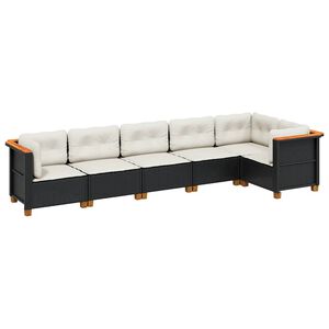 vidaXL 6 Piece Garden Sofa Set with Cushions Black Poly Rattan