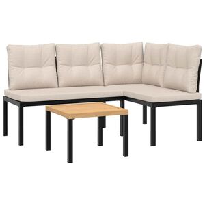 vidaXL Garden Bench Set with Cushions 3 pcs Black Powder-coated Steel