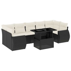 vidaXL 8 Piece Garden Sofa Set with Cushions Black Poly Rattan