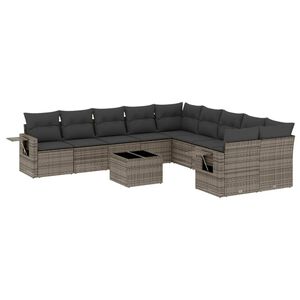 vidaXL 11 Piece Garden Sofa Set with Cushions Grey Poly Rattan