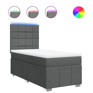 vidaXL Box Spring Bed with Mattress Dark Grey King Single Fabric