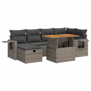 vidaXL 8 Piece Garden Sofa Set with Cushions Grey Poly Rattan Acacia
