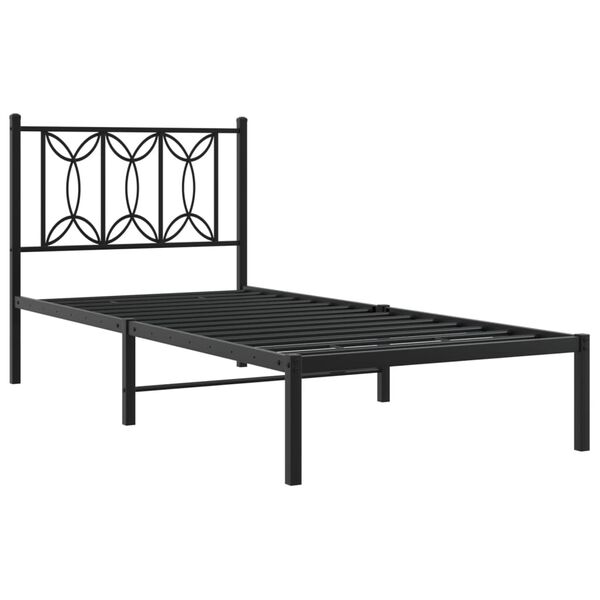 vidaXL Metal Bed Frame without Mattress with Headboard Black 90x190cm