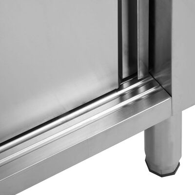 vidaXL Work Tables with Sliding Doors 2pcs 240x50x(95-97)cm Stainless Steel