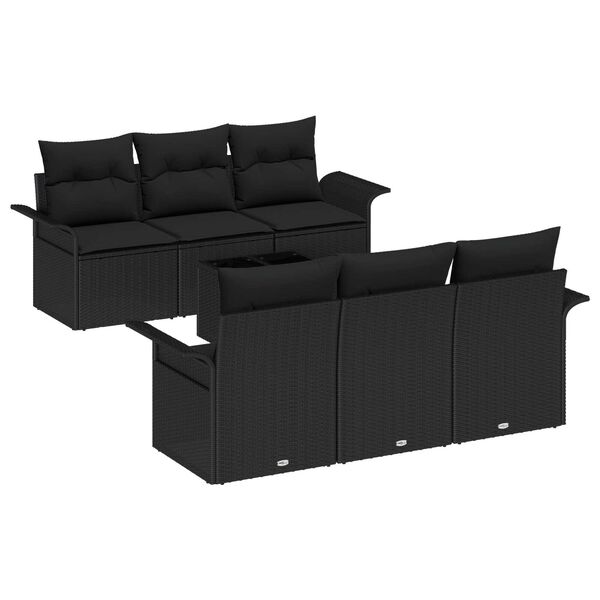 vidaXL Garden Sofa Set with Cushion 7 pcs Black Poly Rattan