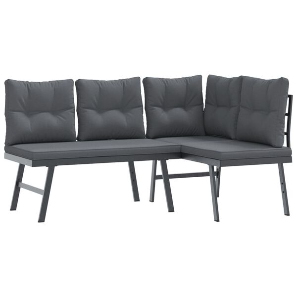 vidaXL 5 Piece Garden Bench Set with Cushions Black Powder-coated Steel