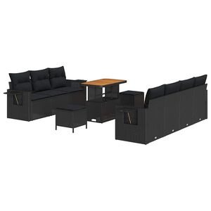 vidaXL Garden Sofa Set Height-Adjustable 10 pcs Black Poly Rattan