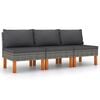 vidaXL Middle Sofas 3 pcs Poly Rattan and Solid Eucalyptus Wood