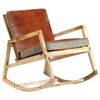 vidaXL Rocking Chair Brown Real Leather and Solid Mango Wood
