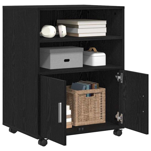 vidaXL Cabinet with Shelf with Wheel Black Oak 60 x 48 x 74.5 cm