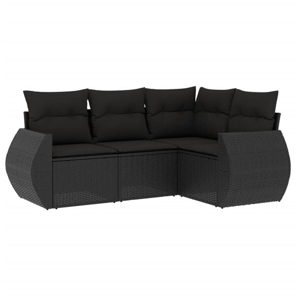 vidaXL 4 Piece Garden Sofa Set with Cushions Black Poly Rattan