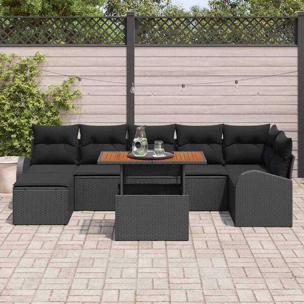 vidaXL Garden Sofa Set with Storage 8 pcs Black Poly rattan