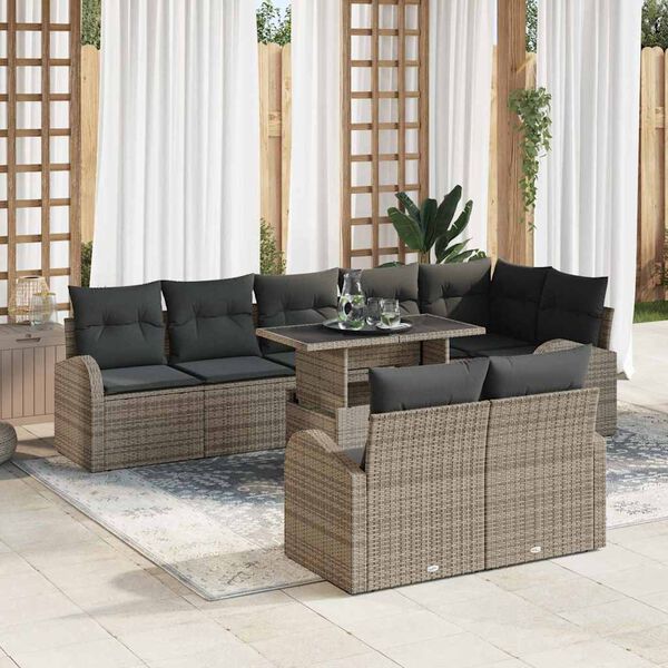 vidaXL Garden Sofa Set with Storage 9 pcs Grey Poly rattan