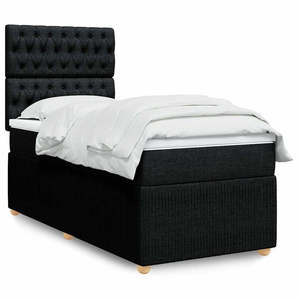vidaXL Box Spring Bed with Mattress Black King Single Fabric