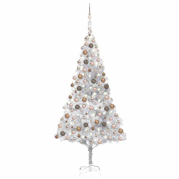vidaXL Artificial Pre-lit Christmas Tree with Ball Set Silver 240 cm PET