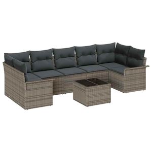 vidaXL Garden Sofa Set with Cushion 8 pcs Grey Poly Rattan