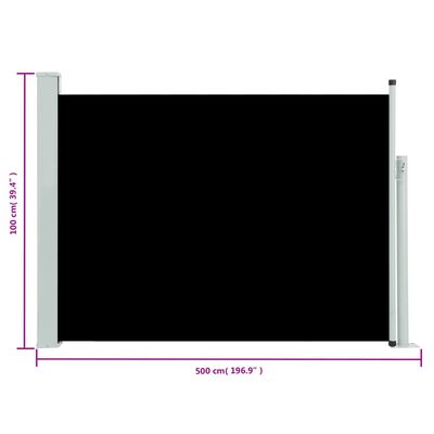 vidaXL Patio Retractable Side Awning 100x500 cm Black
