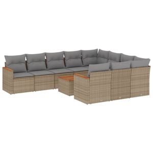 vidaXL 11 Piece Garden Sofa Set with Cushions Beige Poly Rattan