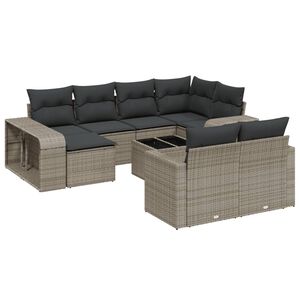 vidaXL 11 Piece Garden Sofa Set with Cushions Grey Poly Rattan