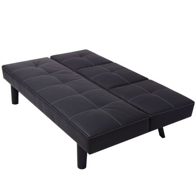 vidaXL Sofa Bed with Drop-Down Table Artificial Leather Black